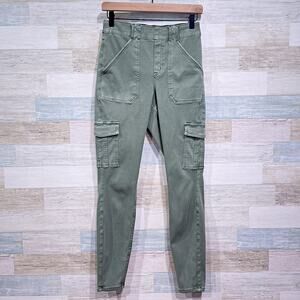 SPANX Stretch Twill Ankle Cargo Pant Sage Green Mid Rise Pull On Womens Medium